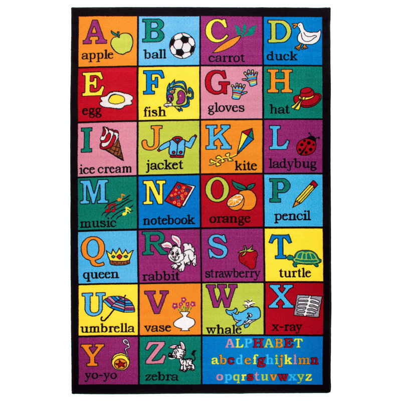 Jeromy Tufted Kids Purple/Blue/Orange Multi-Colored Non-Slip Rubberback Area Rug, Rectangle 3'3" x 4'7"