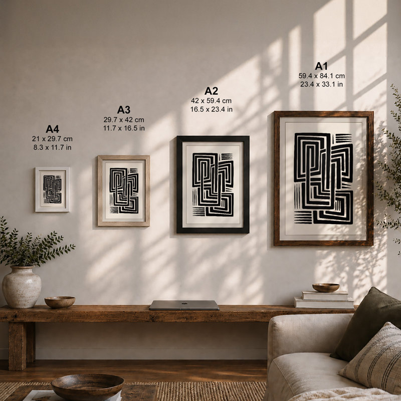Nested Geometry Geometric - Framed Print, A2 - 59.4 x 42.0 cm, Oak