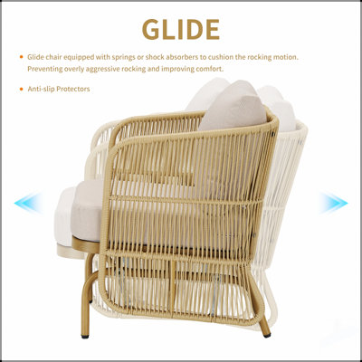 Causeuse coulissante en rotin PE pour 2 personnes avec table basse, ensemble de canapé d'extérieur avec coussins confortables (résistant aux intempéries)