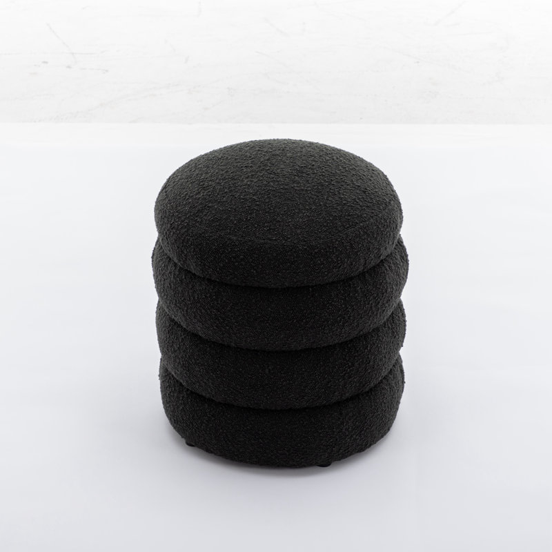Hasset Round Footstool Ottoman, Soft  Round Ottoman, Footrest Stool, Black Polyester Blend