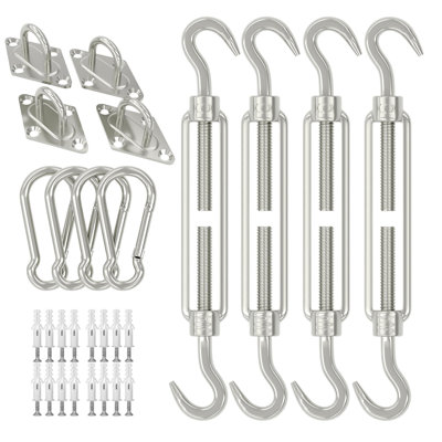 Heavy Duty 304 Stainless Steel Shade Sail Hardware Kit, 6 Inch Turnbuckles & Wall Brackets for Outdoor Patio Sun Shade Canopy Awning Attachment 44 Pcs