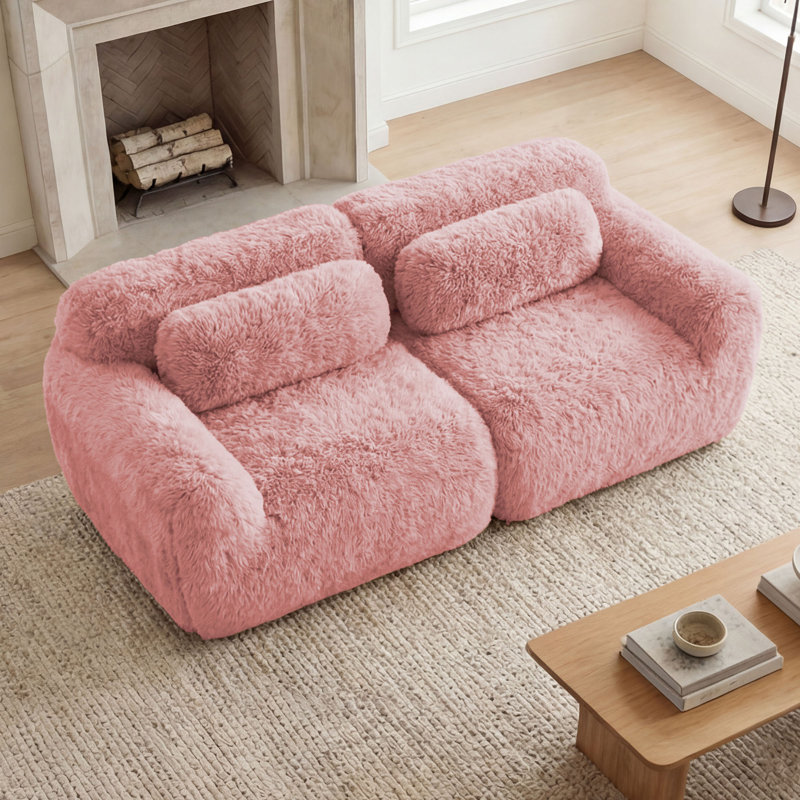 Canapé Boneless Fluffy Plush, Rose, H 28,7 po x l 80,4 po x P 40,9 po, 2