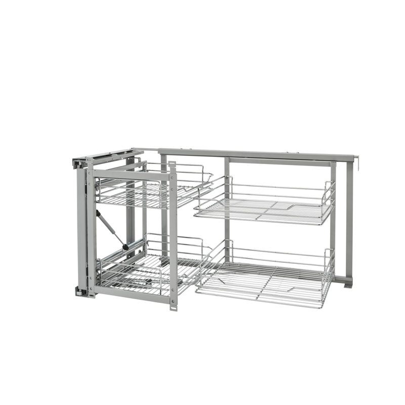 Chrome Two-Tier Wire Bottom Door-Mount Optimizer for 18" Blind Corner Cabinet Openings, 18"W
