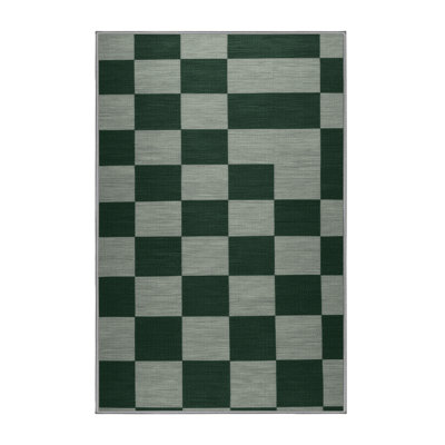Machine Washable Checkered Green Area Rug