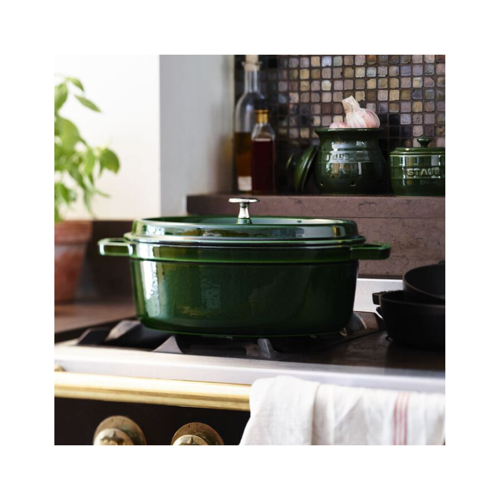 Staub Cast Iron Oval Cocotte, Basil, 5.75 qt