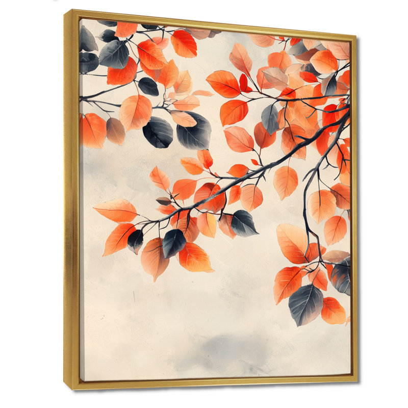 Orange orange, feuilles d'automne II - feuilles, art mural sur toile, H 44 po x l 34 po, Reproduction avec cadre flottant