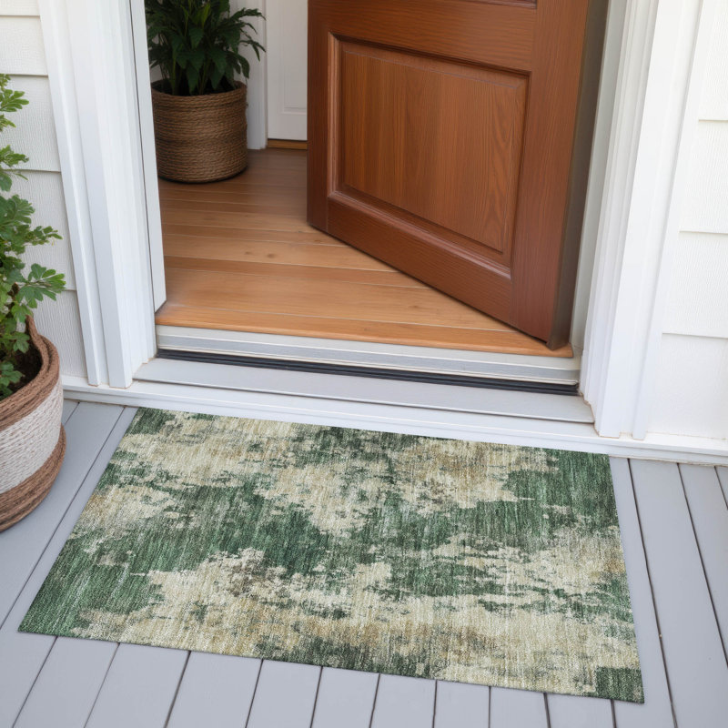 Machine Washable Indoor/Outdoor Xhevrie Fern Rug, Rectangle 1'8" x 2'6"