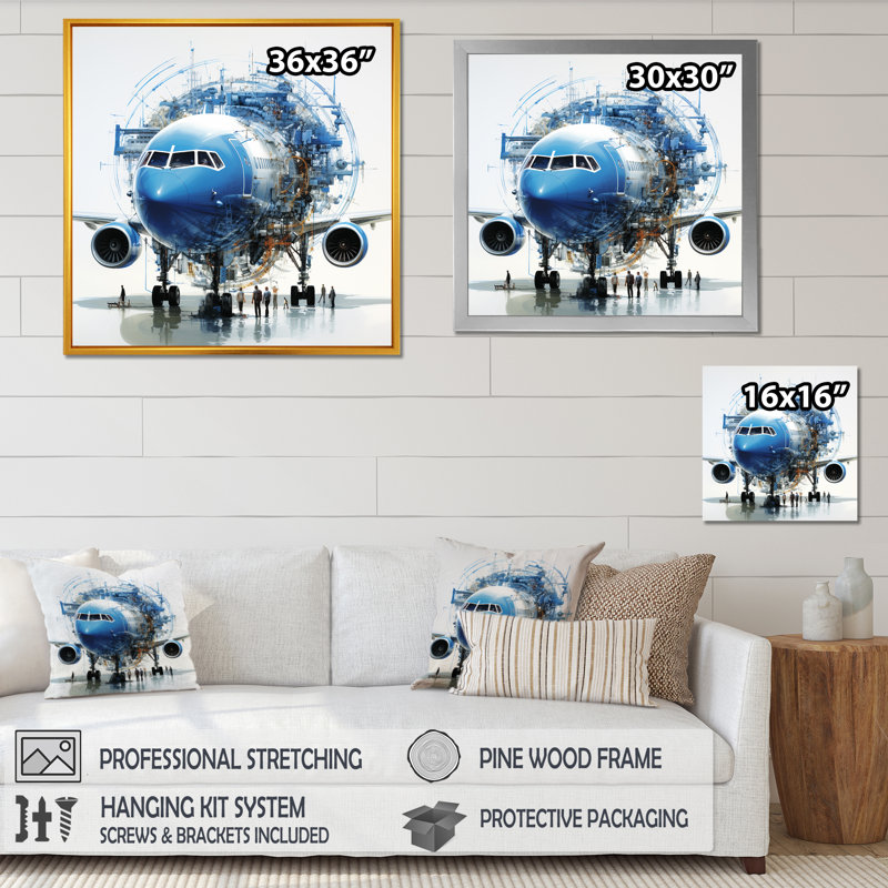 Air Macro Blueprint Blueprint - art mural avion, H 30 po x l 30 po x P 1,5 po, Cadre flottant doré