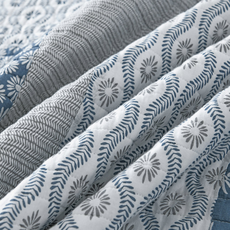 Ensemble de courtepointe 100% coton 100% coton DDUOXIN - 1 courtepointe avec 2 taies décoratives, Bleu/gris