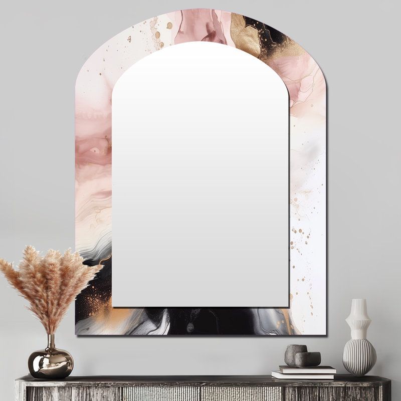 Pink Gold Marble Texture I - Marble Asymmetrical Unique Wall Mirror, Modern Arch Mirror, Printed Metal Art, 43" x 33"