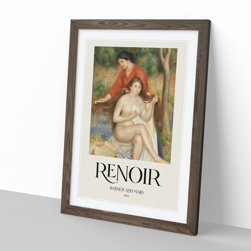 Bather and Maid by Pierre-Auguste Renoir - Picture Frame Graphic Art, 65cm H x 48cm W x 2cm D, Walnut Framed