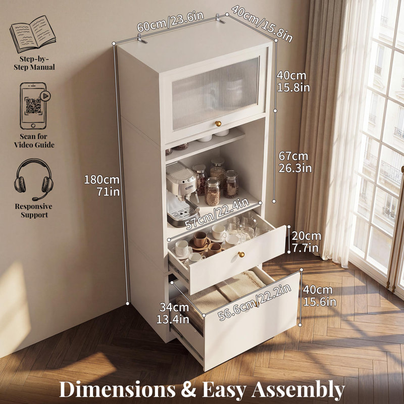 Armoire de rangement pour micro-ondes 2 pièces, White