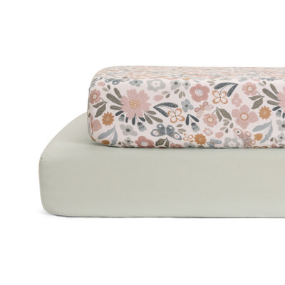Organic Cotton Baby Girl Fitted Crib Sheets, 2-Pack - Brushed for a Soft and Gentle Feel - Patterned Prints & Solids