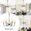 Lustre 6 lumières en laiton noir mat et antique avec abat-jour en lin beige, hauteur réglable de 35 à 112 po, accoudoirs en fer en forme de S pour la salle à manger, le salon, la chambre à coucher
