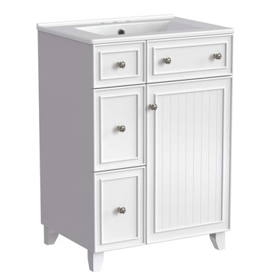 Armoire de meuble-lavabo 24 po avec lavabo en céramique, 2 tiroirs, 1 porte