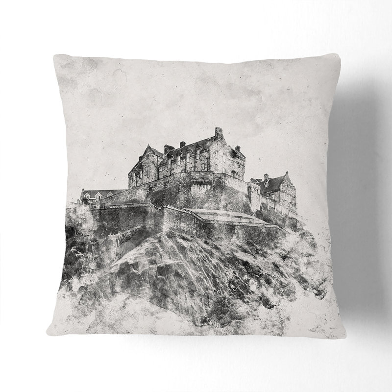 Edinburgh Castle in Scotland Cushion with Filling, 55cm H x 55cm W x 20cm D, White