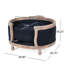 Lit pour animal de compagnie de conception contemporaine bleu marine moyen en tissu avec surpiqûres et structure en bouleau, largeur attrayante de 27,25 po