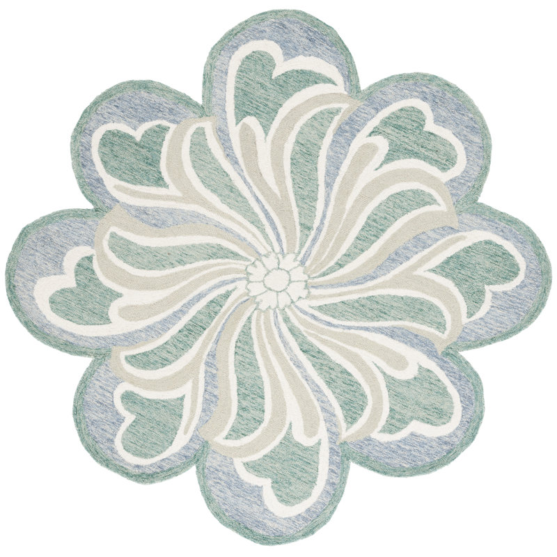 Tapis vert / gris en laine / coton touffeté à la main Novelty Albrian, Rond 6 pi