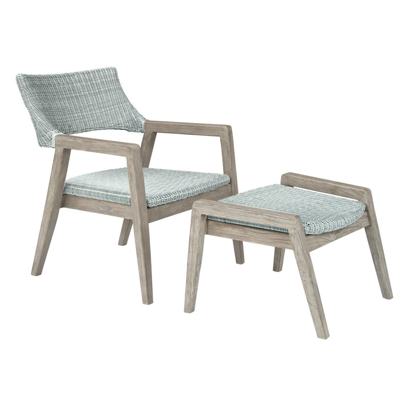 Spencer Outdoor Teak Ottoman, Gray Wash, Sea Salt