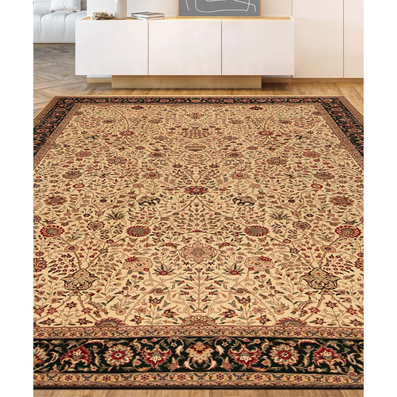 Tapis ivoire et vert noué à la main de haute qualité