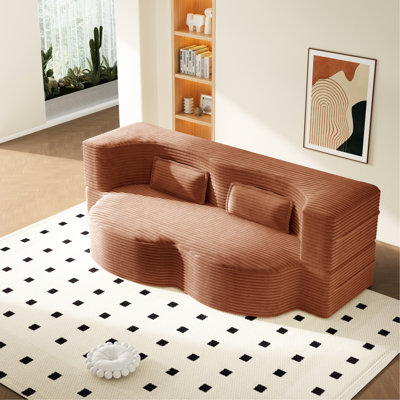 Orange Twin Size Corduroy Foam - Filled Folding Sleeper Bed With 2 Pillows, Ideal For Home Relaxing And Gaming, No Assembly Needed Great Compact Apartment Living, Required