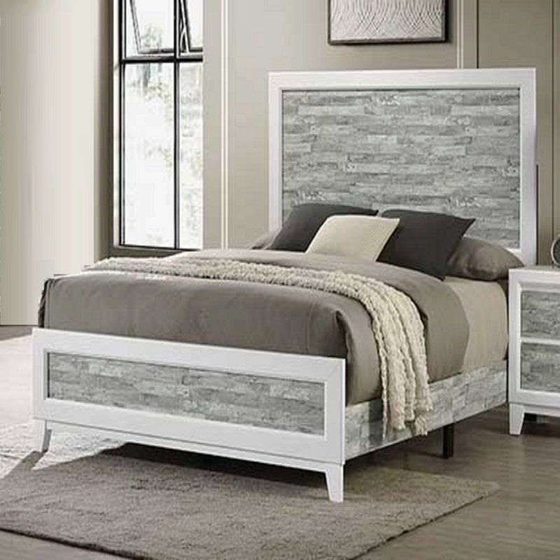 Lit de panneau de lit grand / moderne de style moderne / contemporain 1pc Gris et blanc, Grand lit