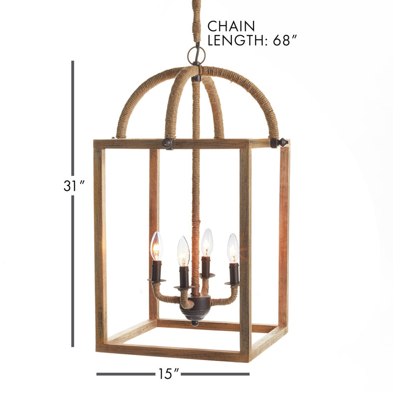 Lustre carré à 4 lumières avec détails en corde
