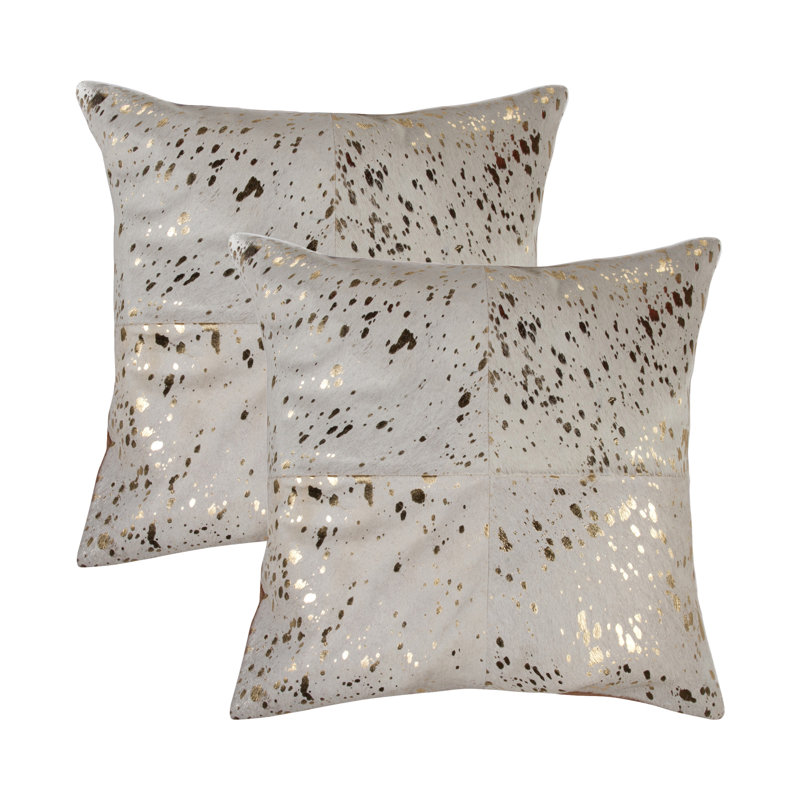 Natural Torino Quattro Color Cowhide Pillow | 2-Pack | 18"x18", Natural/Gold