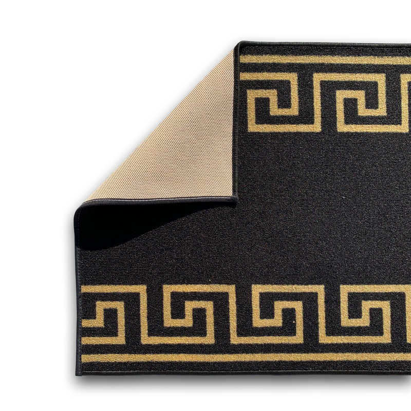Forestview Geometric Tufted Black/Gold Area Rug, Rectangle 2'7" x 8'