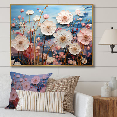 «Blue and Pink Poppy Meadows» - Art mural coquelicots