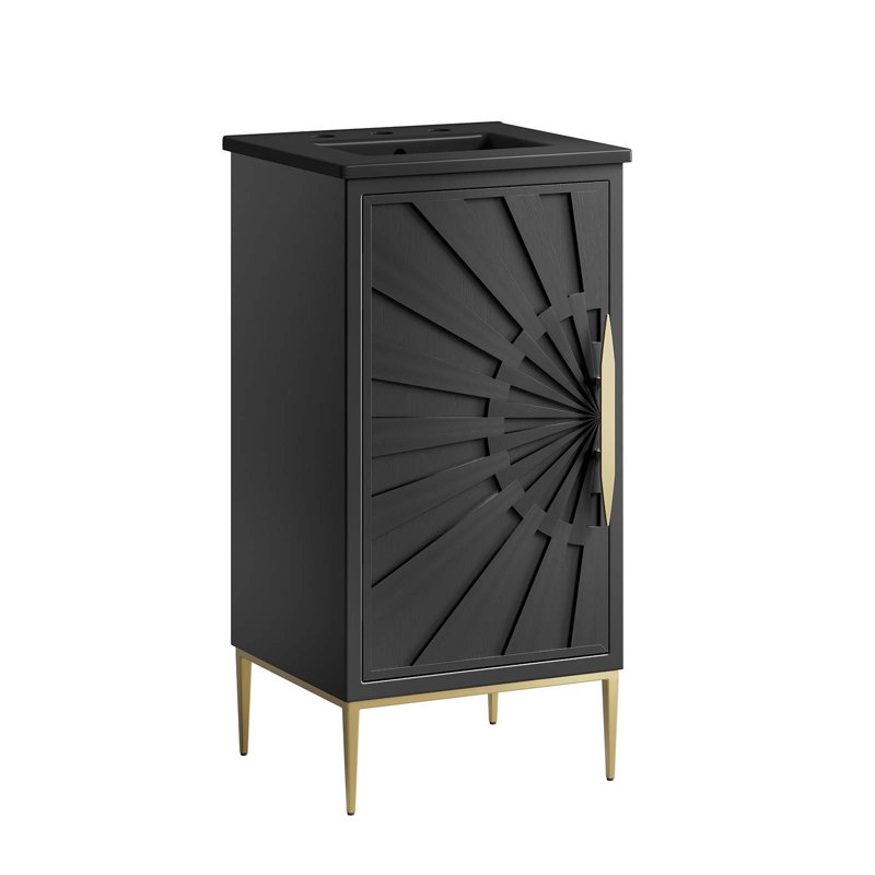 Awaken Black and Gold 18" Bathroom Vanity with Ceramic Sink