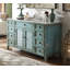 Meuble-lavabo sur pied Benton Collection Cottage Abbeville bleu vieilli de 60 pouces, lavabo simple, dessus en marbre blanc, entièrement assemblé