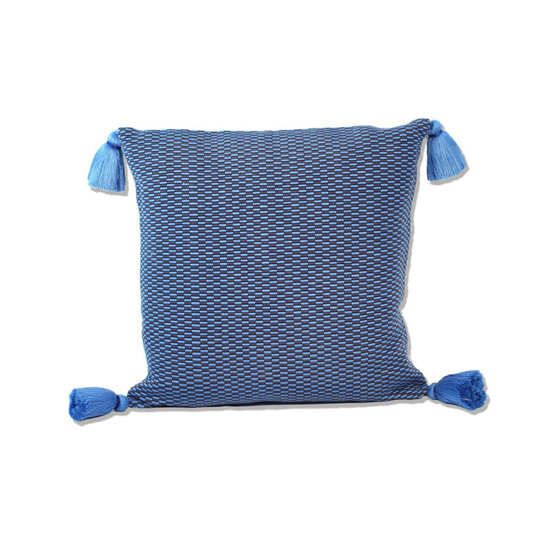 Ella Square Cotton Pillow Cover and Insert, Periwinkle/Navy