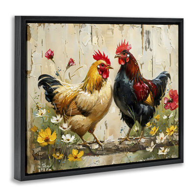 Country Chic Floral Roosters Floating Frame, design by LSR Creative Studio