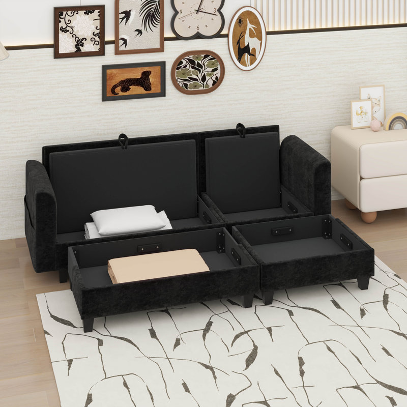 Canapé modulaire Canapé modulaire en L rembourré avec grand espace de rangement, repose-pieds mobile et six coussins décoratifs