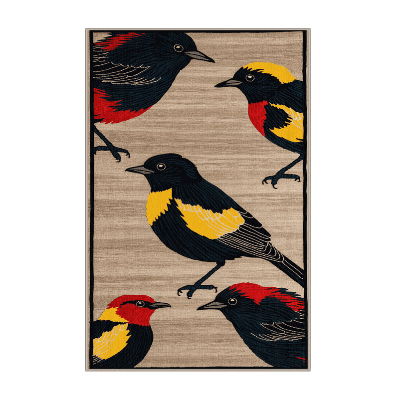 Washable Red winged Blackbird Birds Area Rug, Rectangle 2' x 3'