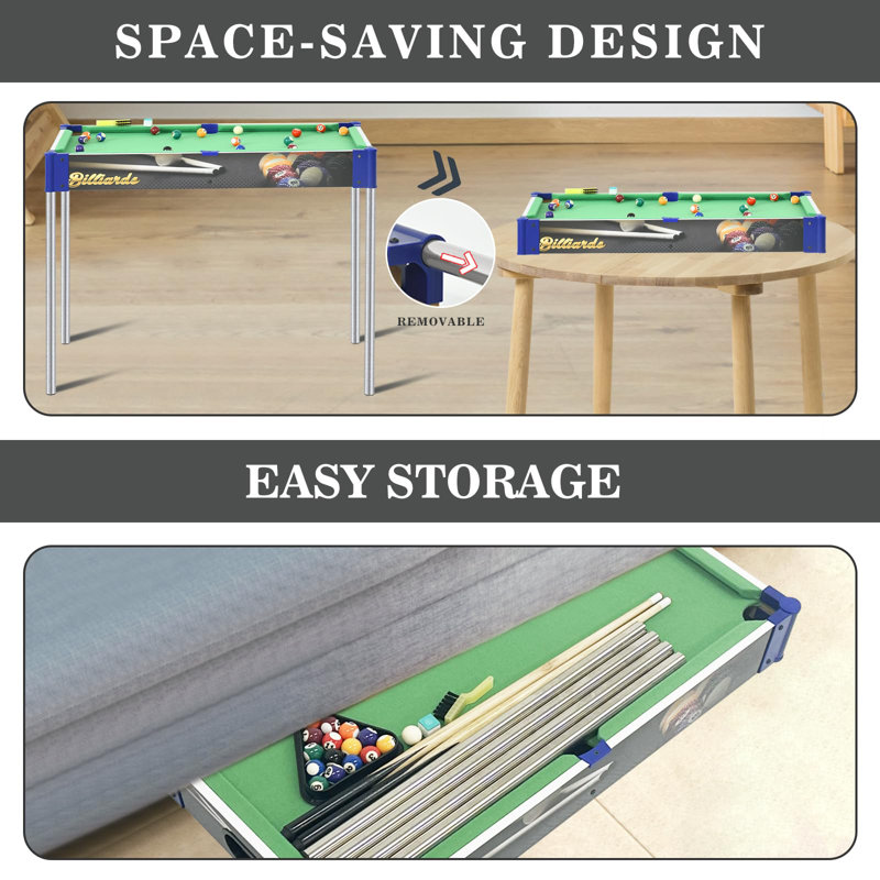 32" Removable Portable Mini Pool Table, Compact And Space Saving, With 2 Cues, 16 Balls, Triangle