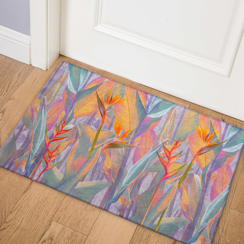 Braggs Polyester Machine Washable Floral Area Rug, Rectangle 1'8" x 2'6"
