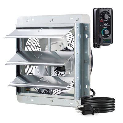 Ventilateur mural à obturateur mural avec obturateur automatique 12 "iLIVING ILG8SF12V-ST, avec thermostat et régulateur de vitesse variable, 0,6A, 960 CFM, zone de couverture 1400 pieds carrés argent