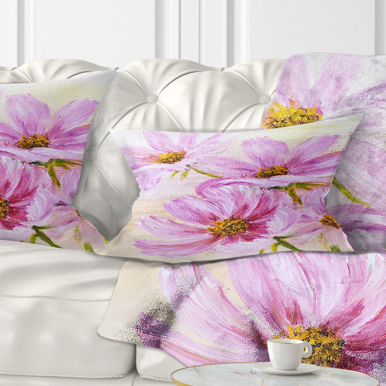 Blooming Pink Cosmos Flowers - Coussin imprimé floral, 12 po x 20 po, Coussin lombaire
