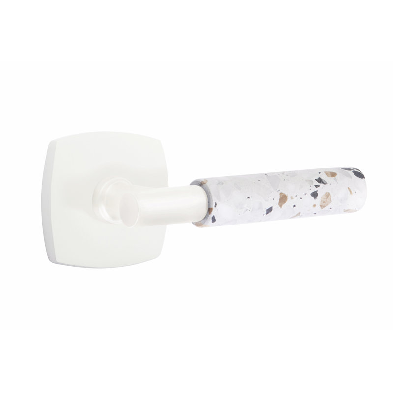 Ensemble de faux leviers Emtek Select, rosette Urban Modern, tige en T, Blanc mat / terrazzo clair