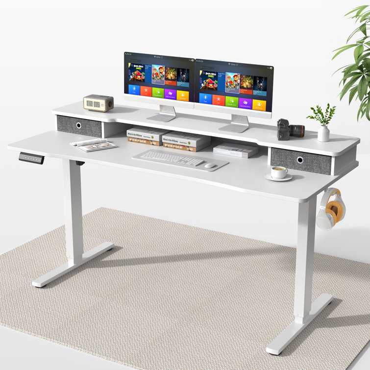 Gerthold Height Adjustable Rectangle Standing Desk with Hutch