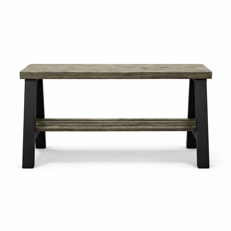 Daigen Solid Wood Storage Bench, Gray/Black