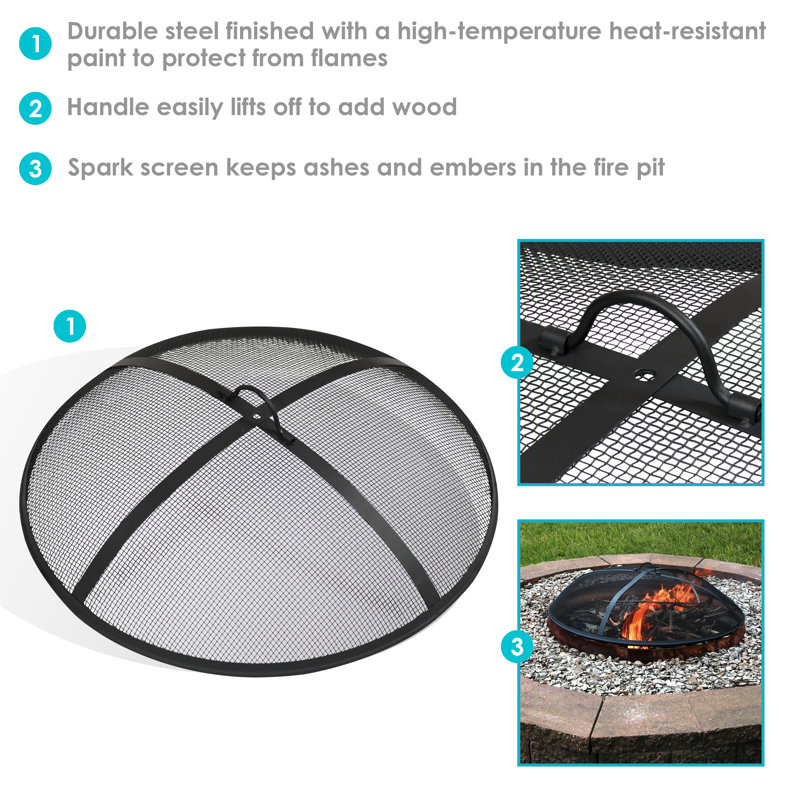 30-Inch Black Steel Mesh Fire Pit Spark Screen with Handle