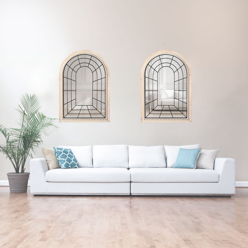 Set Of 2 Arched Large 39.37 X 27.56 In Window Mirror, Windowpane Shaped Decoration Farmhouse Big Wall Mounted Mirrors Boho Decor For Home Living Room Fireplace Entryway Bedroom Bathroom Vanity