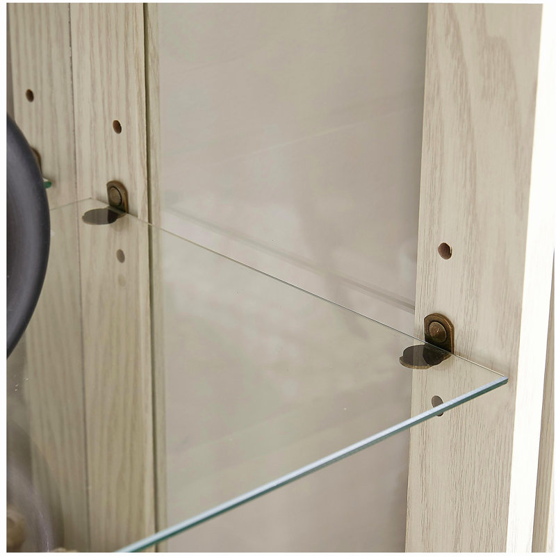 Lighted Glass Curio Cabinet with Adjustable Shelves - Elegant 2-Door Display Cabinet & Built-in Drawer, Includes Bulb - White Finish