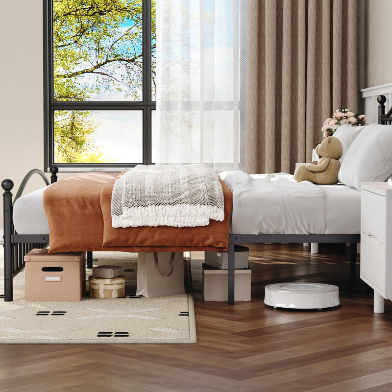 Structure de lit, structure de lit simple de 12,6 pouces avec rangement sous le lit, structure de lit plateforme en métal robuste, aucun sommier requis, sans bruit - assemblage facile