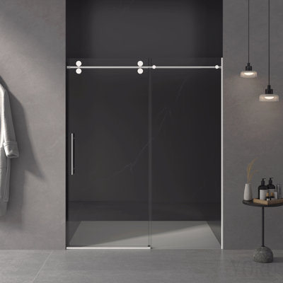56"-60"W X 76"H Frameless Shower Door, Sliding Shower Door, With Premium 3/8"(10mm) Thick Tempered Glass Shower Enclosure ,Double Side Easy Clean Coat,Chrome Finished With Buffer