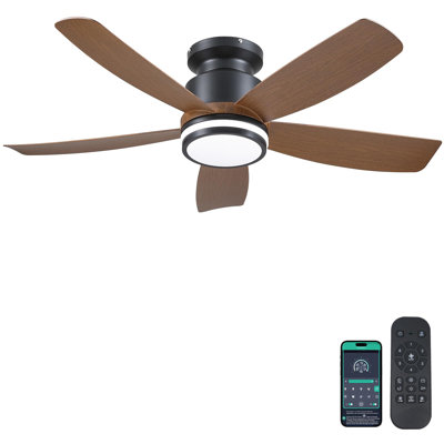 41" Flush Mount Ceiling Fan With Light And Remote/app Control