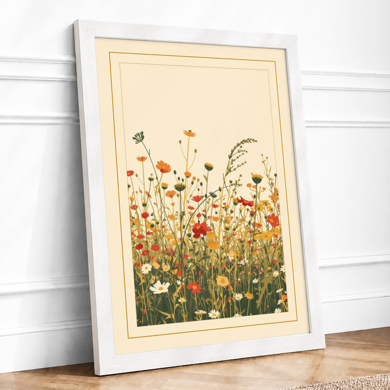 Wildflower Meadow Botanical - Framed Print, A2 - 59.4 x 42.0 cm, White
